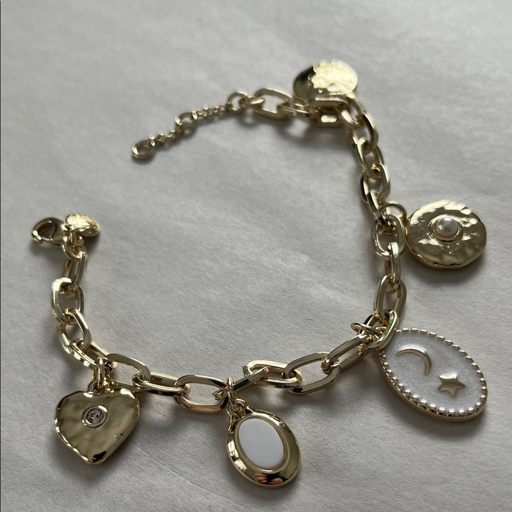 J. Crew Gold Bracelet with White Charms